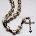 Carved cross red cord wooden Rosary